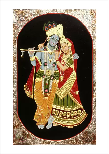 Painting of God Krishna & her Greatest Devotee Radha, India