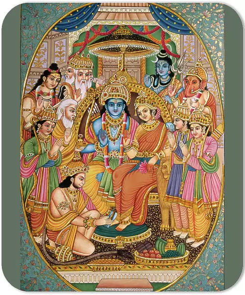 Ram-Darbar with Other Gods Miniature Painting on Paper