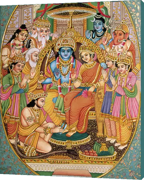 Ram-Darbar with Other Gods Miniature Painting on Paper