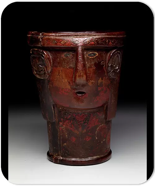 Kero: Human Head Effigy, late 17th-early 18th century (wood, lacquer-like paint)
