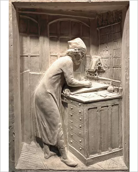 Eugene Viollet-Le-Duc at his desk, 19th century (sculpture)
