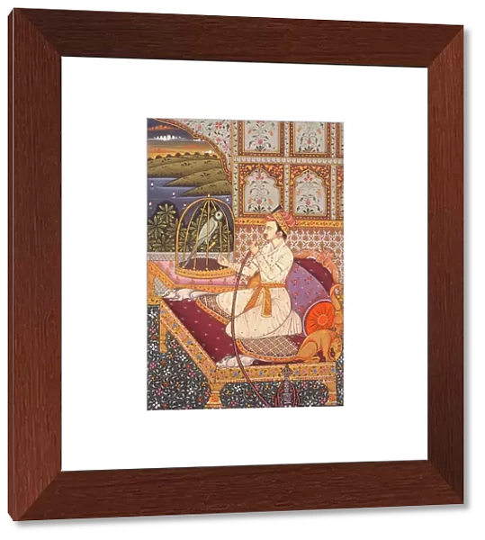 Miniature Painting of Mughal Prince Enjoying Hooka, India