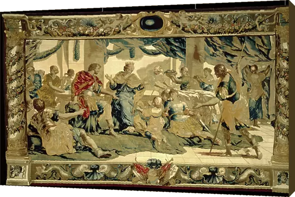 Cupid disguised as Aeneas's son, presents gifts to Dido, 1679 (tapestry weave: silk and wool)