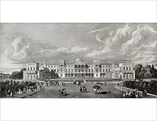 The east front of Buckingham Palce, seen here in 1827 without the Marble Arch (litho)