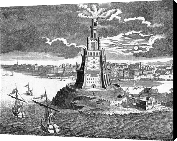 The great Pharos (lighthouse) built in 280 BC on the island of Pharos in the bay of Alexandria, Egypt. 18th century (engraving)