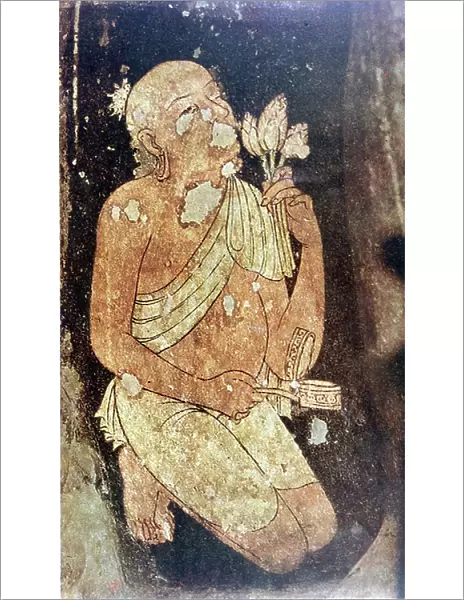 Buddhist monk from the Ajanta cave temples, India. 5th-6th century AD (painting)