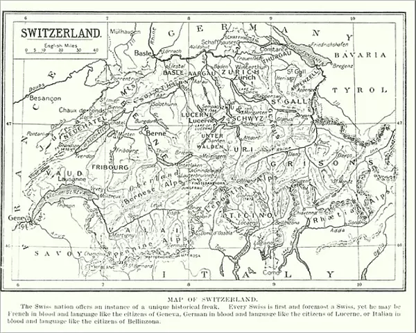 Map of Switzerland (litho)