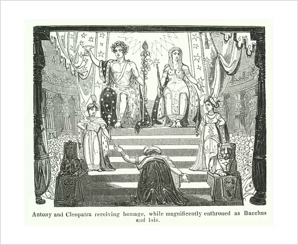 Antony and Cleopatra receiving homage, while magnificently enthroned as Bacchus and Isis (engraving)