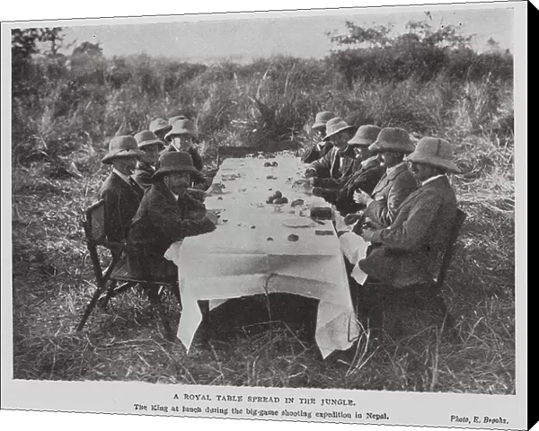 A Royal Table Spread in the Jungle (b / w photo)