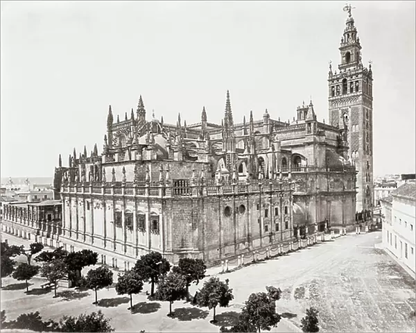 Seville, Spain, The Cathedral and Giralda tower in the late 19th centur
