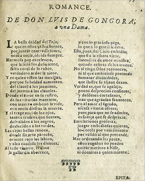 Luis de GOGOORA Y ARGOTE 'Romance a una dama' (print)