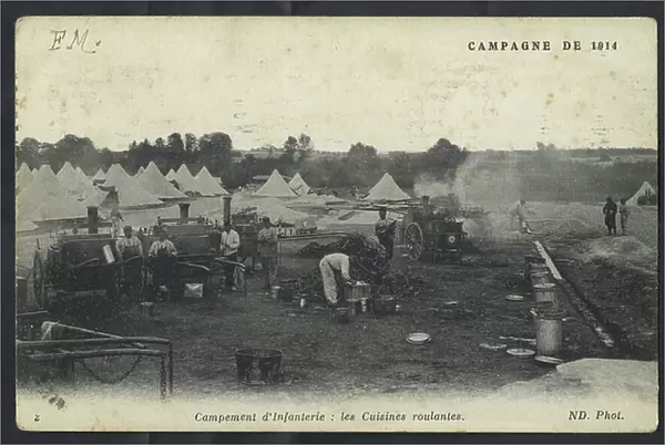 Infantry Camp: rolling kitchens, c.1914 (postcard)