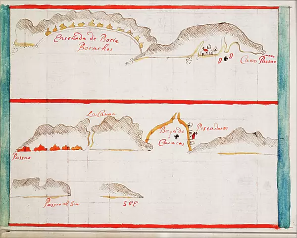 Punta Borrachos, Cabo Pasado and Bahia de Caraquez, 1682 (coloured manuscript)