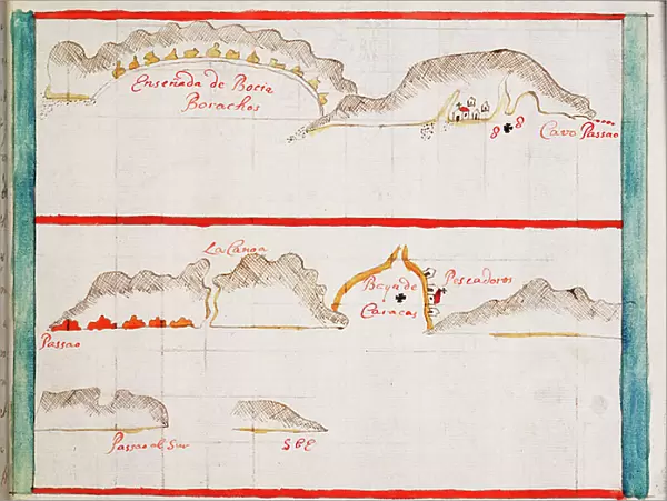 Punta Borrachos, Cabo Pasado and Bahia de Caraquez, 1682 (coloured manuscript)