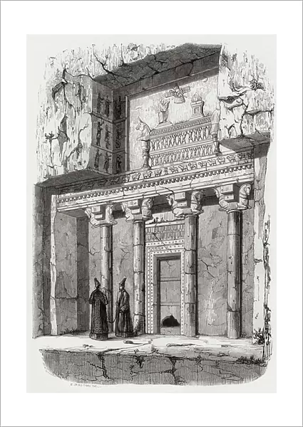 A tomb near Persepolis, the ceremonial capital of the Achaemenid Empire, seen here in the 19th century, from 'Monuments de Tous les Peuples' by Ernest Breton, published 1843 (engraving)