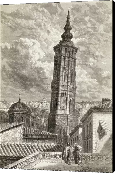 La Torre Nueva Or Inclinada In Zaragoza, Spain In The 19Th Century. Built In The 16Th Century, The Tower Was Demolished In 1892 As It Was Considered Unsafe. From El Mundo En La Mano, Published 1878 ©UIG / Leemage