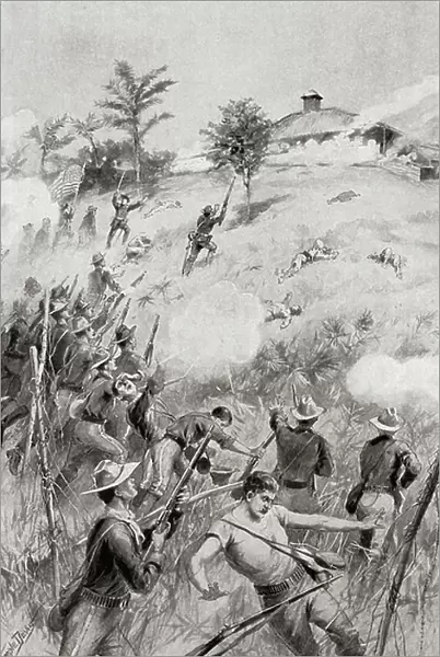Charge of the Rough Riders at The Battle of San Juan Hill, near Santiago de Cuba, Cuba, July 1, 1898, aka the battle for the San Juan Heights, decisive battle of the Spanish-American War. From The History of Our Country, published 1900 ©UIG / Leemage