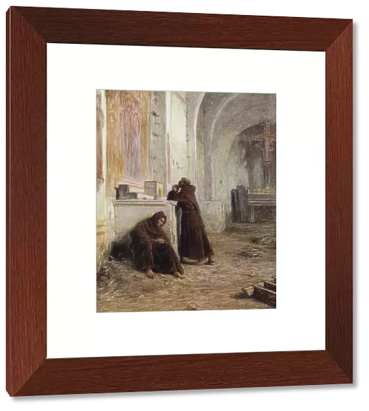 Friar Giles and his Companion Faint with Hunger in a Deserted Church (colour litho)