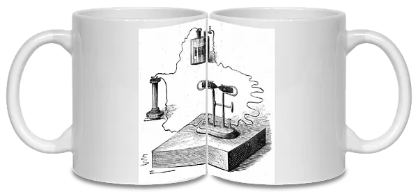 Carbon microphone, invented in 1878 by David Edward Hughes (1831-1900), English inventor. From R. Wormell Electricity in the Service of ManLondon, 1890. Engraving