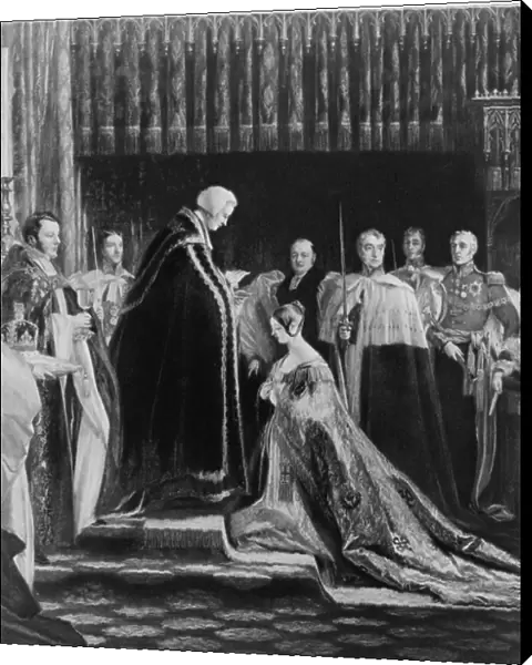 The Queen (Victoria of Great Britain) receiving the sacrament at her coronation from a painting by Charles Robert Leslie, R.A. 1794-1859, c1897