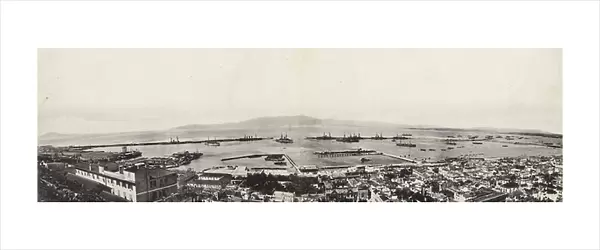 Gibraltar: A Bird's eye view of the Harbour (b / w photo)