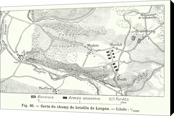 Plan of the Battle of Laupen, Switzerland, 1339 (engraving)