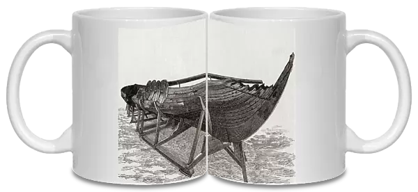 The Gokstad Viking ship found in a burial mound at Gokstad farm in Sandar, Sandefjord, Vestfold, Norway. From A First Book of British History published 1925