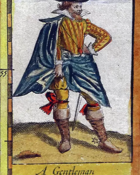 Tudor nobleman (detail), from a map of England and wales by John Speed, c.1612 (engraving)