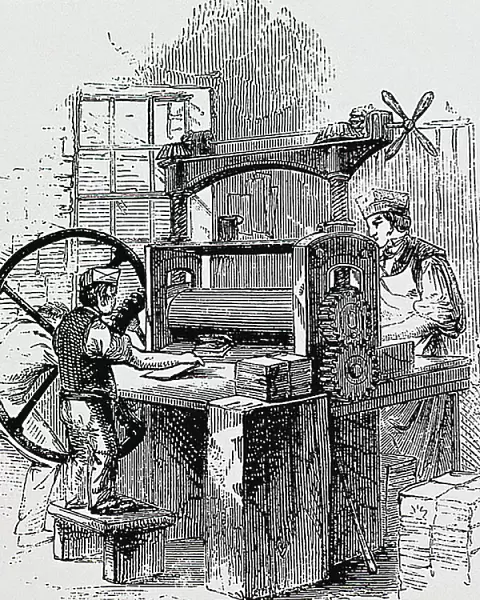 A rolling press invented by Burn of Hatton Garden, 1850