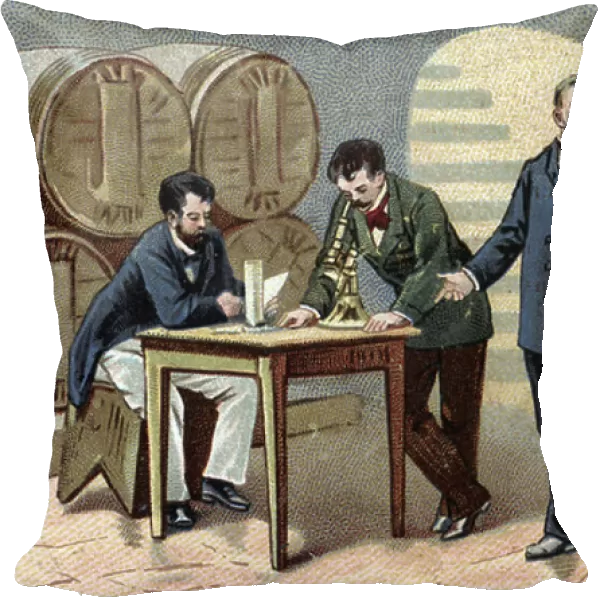 The French chemist and microbiologist, Louis Pasteur (1822-1895) discovering the laws of fermentation through yeasts between 1857 and 1867. End of the 19th century (chromolithograph)