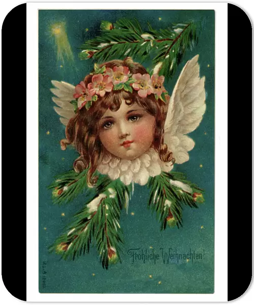 Christmas Angel. Christmas image chromolithography, early 20th century