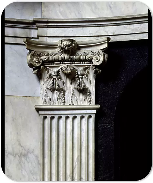 Architecture: Capital and column of the Cinquecento Hall designed by Simone del Pollailo (Il Cronaca, 1454-1508) and redecorated by Giorgio Vasari and his studio (1511-1574). Palazzo Vecchio (Palazzo della Signoria) Florence