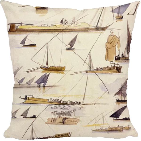 Studies of various Egyptian boats (Dahabeeyahs, Gyassis and Nuggers), with some additions of characters, landscapes and some notes