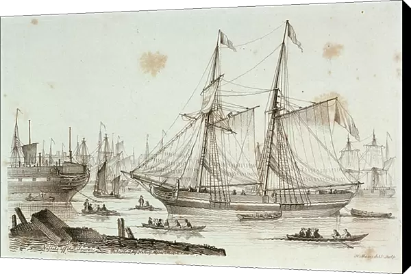 Sketches of shipping drawn and etched by Henry Moses: hulks at Sheerness, 1824 (etching)