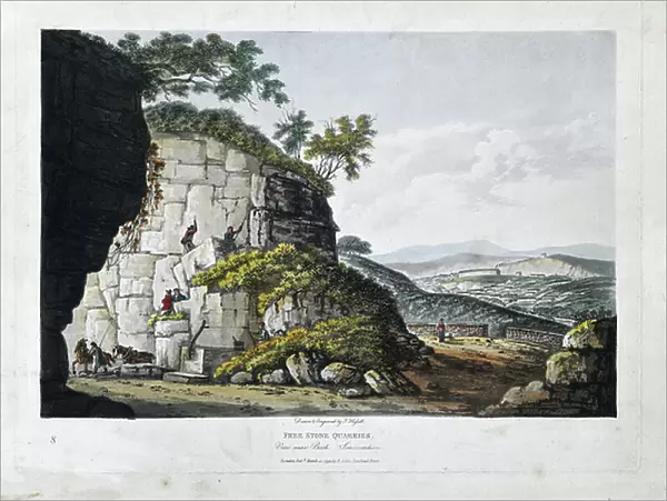 Free Stone Quarries. View near Bath, Somersetshire, 1798 (hand coloured aquatint on paper)