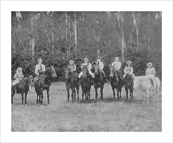 New Zealand, 1890s: A Colonial Riding Party (b / w photo)