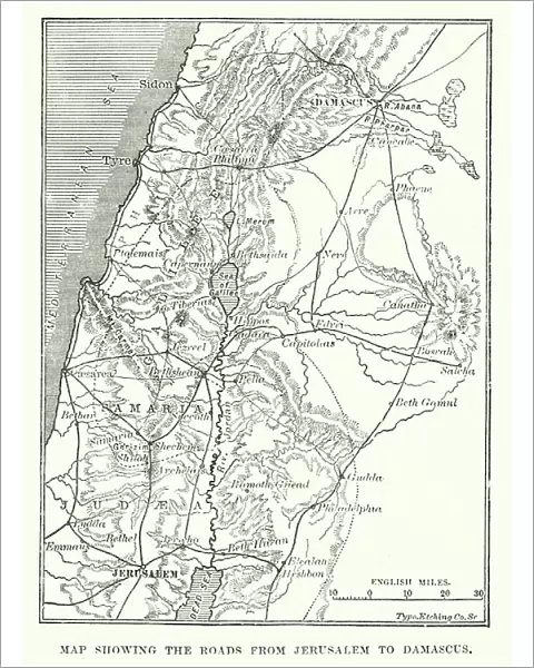 Map showing the Roads from Jerusalem to Damascus (engraving)