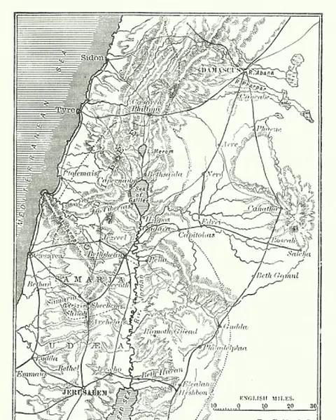 Map showing the Roads from Jerusalem to Damascus (engraving)