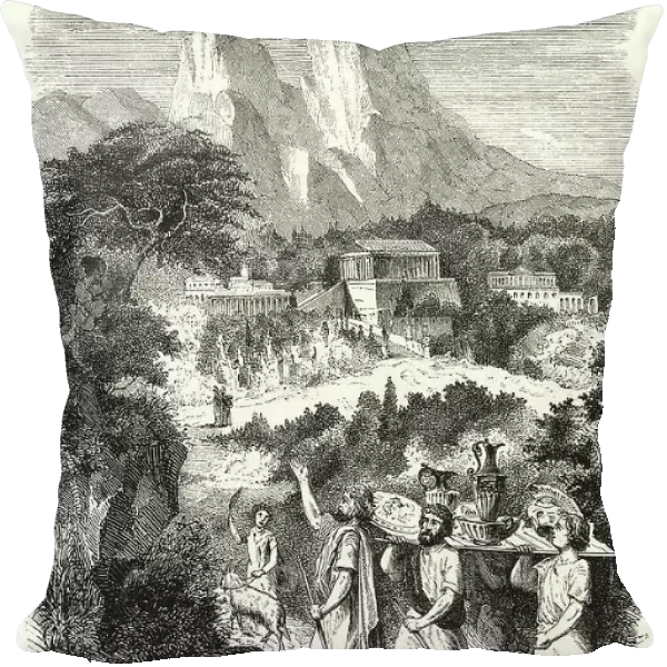 Pilgrims approaching Delphi, ancient Greece (engraving)