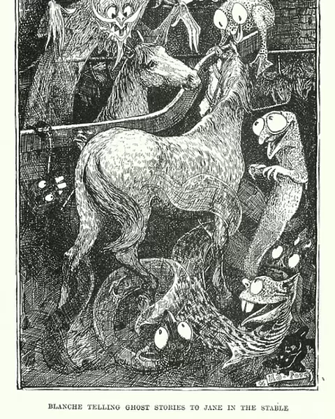 Blanche telling ghost stories to Jane in the stable (engraving)