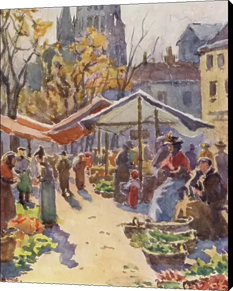 The Market Place, Lausanne (colour litho)