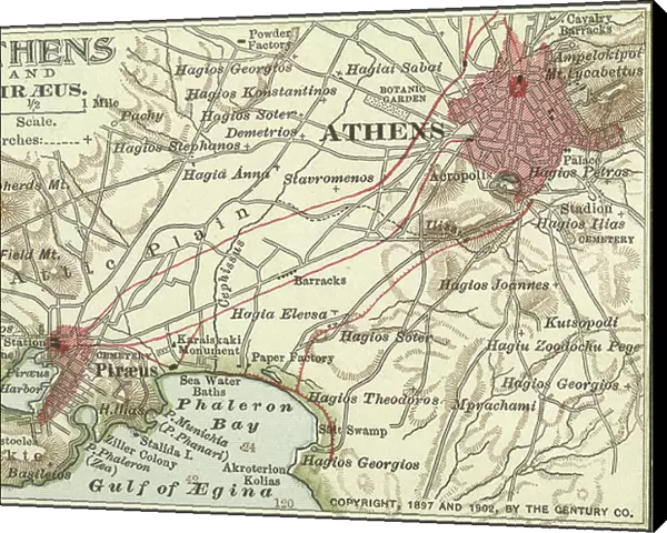 Map of Athens, c.1900 (engraving)