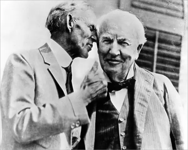 american inventor Thomas Edison (1847-1931) with Henry Ford october 21, 1921 for the 50th anniversary of the invention of the bulb in Greenfield Village, Michigan