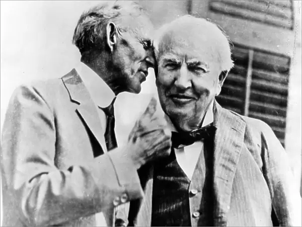 american inventor Thomas Edison (1847-1931) with Henry Ford october 21, 1921 for the 50th anniversary of the invention of the bulb in Greenfield Village, Michigan