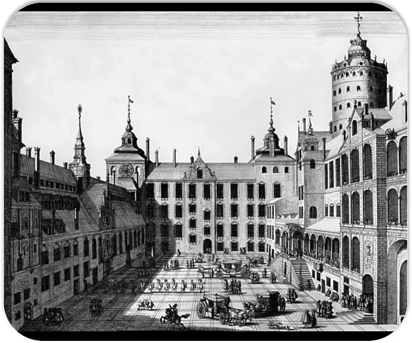 Stockholm, Sweden : the former royal palace, 17th century, before transformation into a baroque architecture, engraving