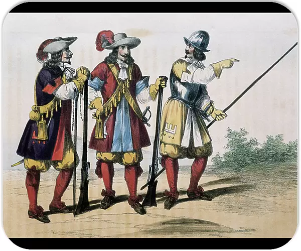 Infantrymen during the reign of Philip IV and Charles II of Spain (1621-1700), 1851-59 (engraving)