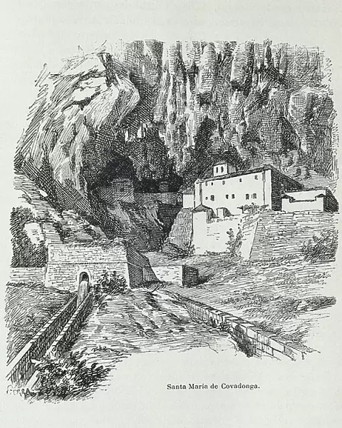 Covadonga. Hermitage of Santa Maria. Engraving. SPAIN. ARAGON. Zaragoza. General Military Academy