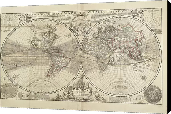 A new and correct map of the world, laid down according to the newest discoveries, and from the most exact observations, by Herman Moll, Geographer, 1709 (engraving, paper)
