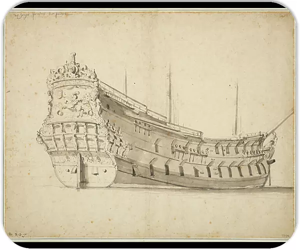 Portrait of the Prins te Paard built in about 1658 and wrecked in 1683, c.1666 (graphite, grey wash)