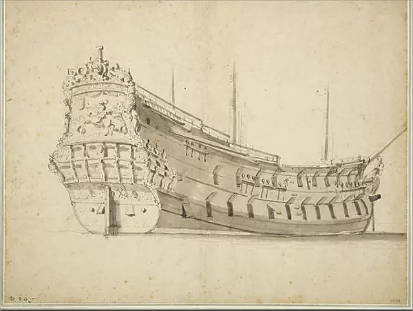 Portrait of the Prins te Paard built in about 1658 and wrecked in 1683, c.1666 (graphite, grey wash)
